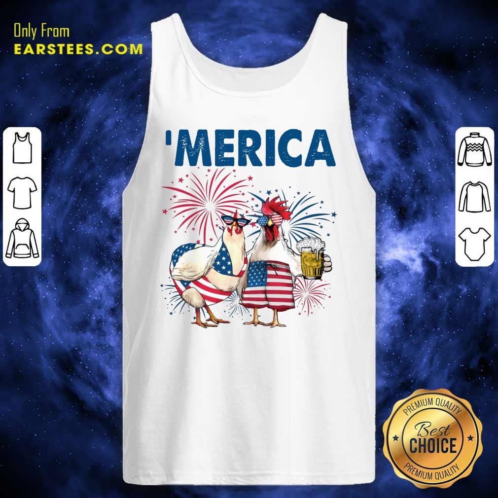Top Chicken Drinking Beer 'Merica Independence Day Shirt - Image 2
