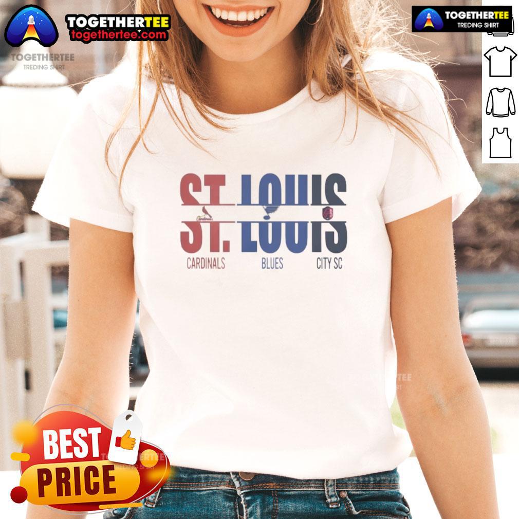 Official St. Louis City SC St. Louis Cardinals St. Louis Blues And Cut Text T-Shirt - Image 3