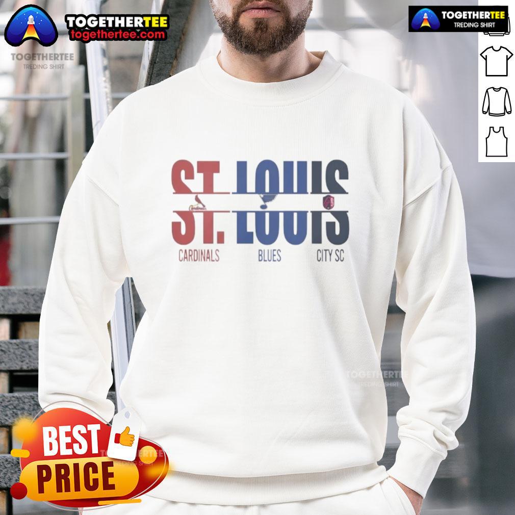 Official St. Louis City SC St. Louis Cardinals St. Louis Blues And Cut Text T-Shirt - Image 5