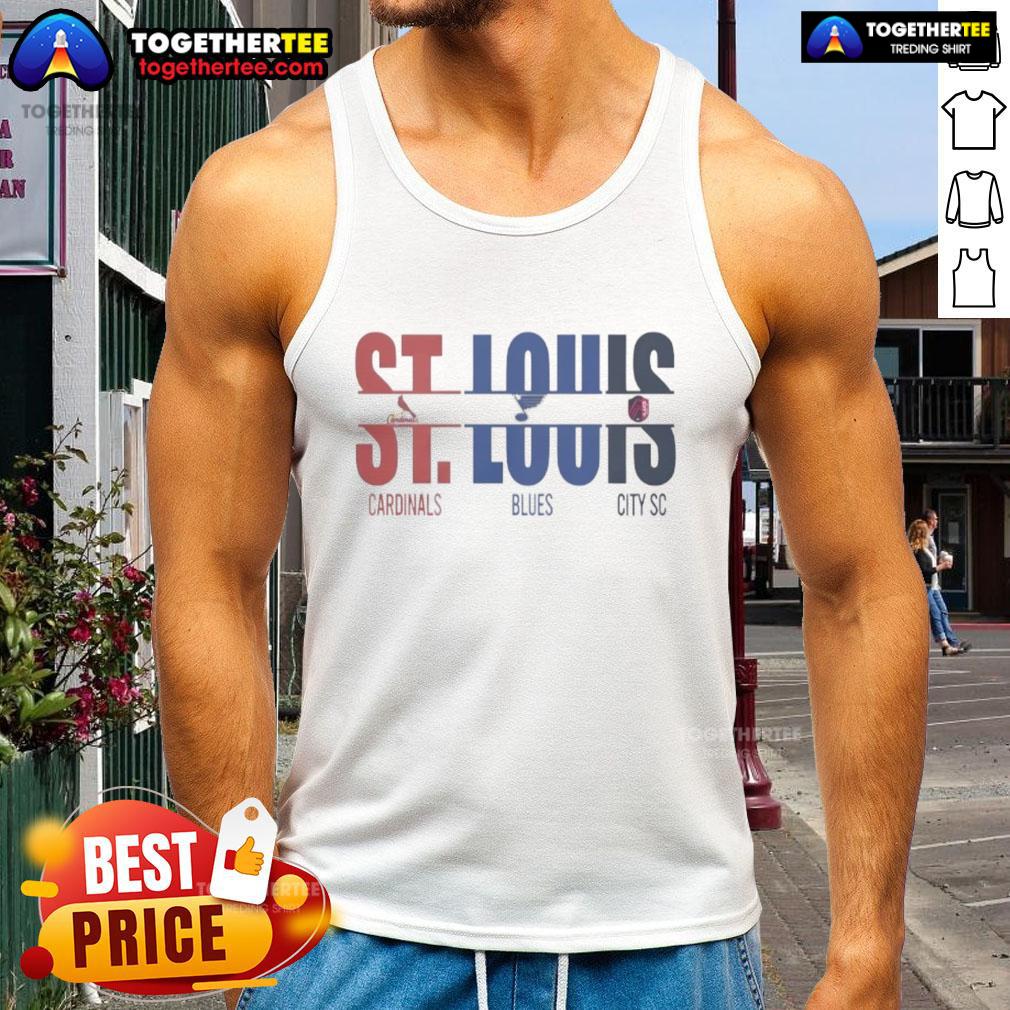Official St. Louis City SC St. Louis Cardinals St. Louis Blues And Cut Text T-Shirt - Image 4