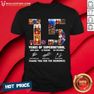 So 15 Years Of Supernatural 2005 2020 15 Seasons 327 Episodes Thank You For The Memories Signatures Shirt