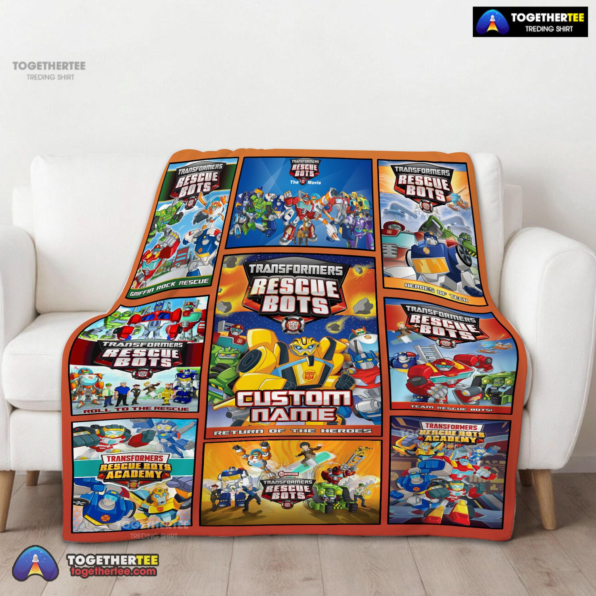 Official Transformer Rescue Bots Collage Poster Blanket Fleece Customized Blanket - Image 2