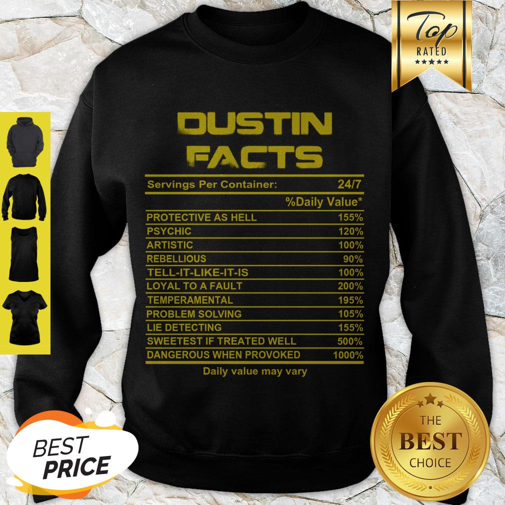 Official Dustin Facts Servings Per Container Daily Value May Vary Shirt - Image 2