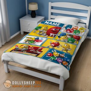 Alternative view of Awesome Colorful Candy M&M’s Character Collage Blanket Fleece Customized Blanket