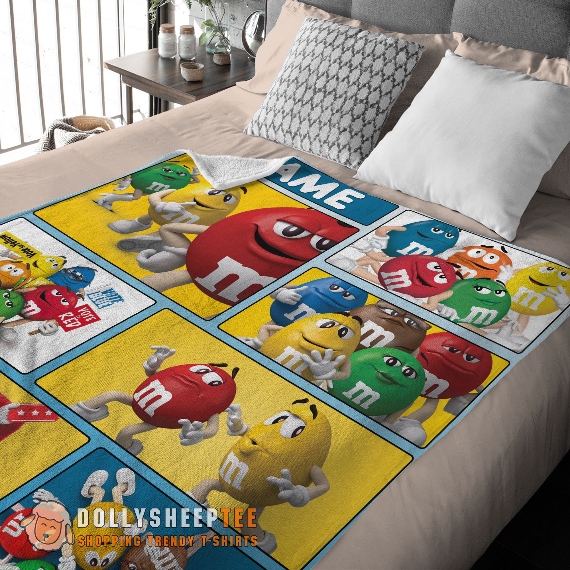 Awesome Colorful Candy M&M’s Character Collage Blanket Fleece Customized Blanket - Image 3