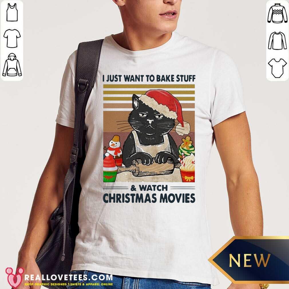 Lovely Black Cat I Just Want To Bake Stuff And Watch Christmas Movie Vintage Shirt