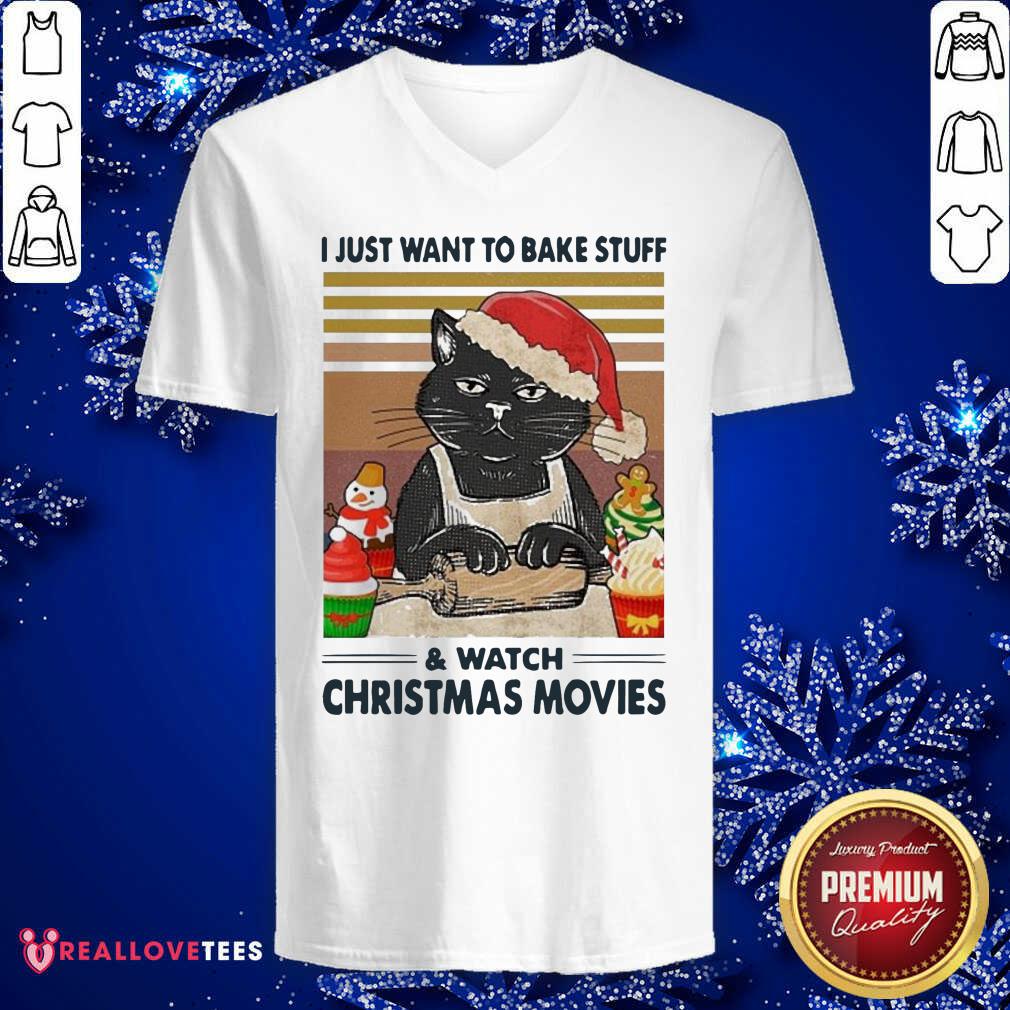 Lovely Black Cat I Just Want To Bake Stuff And Watch Christmas Movie Vintage Shirt - Image 5