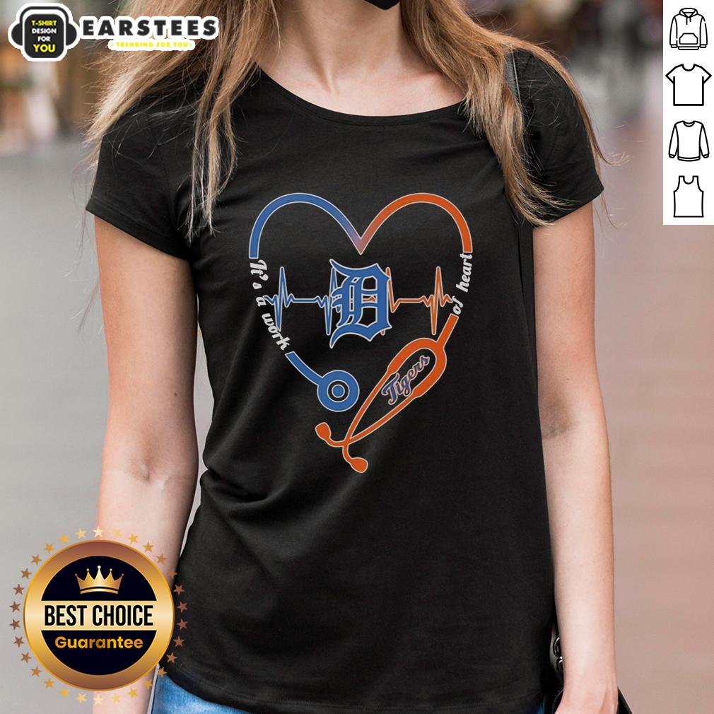 Awesome Detroit Tigers Heart And Soul It's A Work Of Heart Stethoscope And Heartbeat Shape T-Shirt - Image 3
