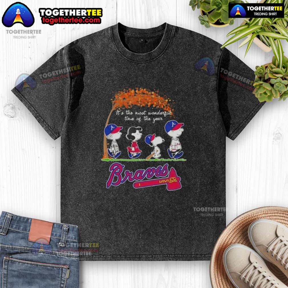 Happy Atlanta Braves X Peanuts Snoopy And Friends Autumn It's The Most Wonderful Time Of The Year T-Shirt - Image 6