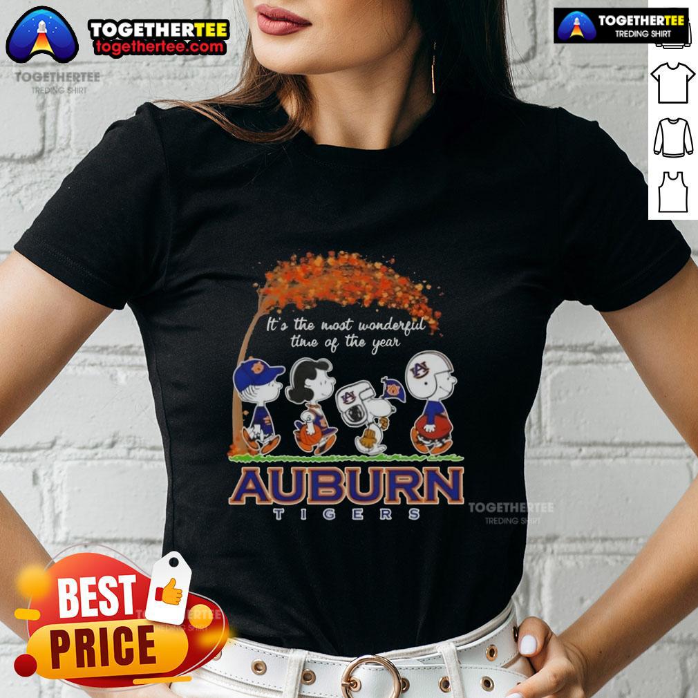 Happy Auburn Tigers X Peanuts Snoopy And Friends Autumn It's The Most Wonderful Time Of The Year T-Shirt - Image 3