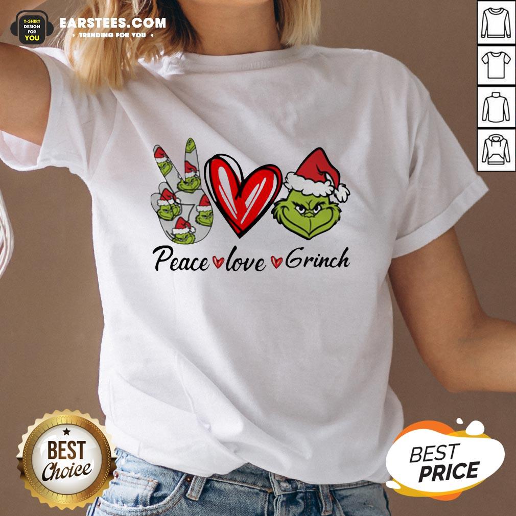 Official Peace Love Grinch Santa Christmas Shirt - Image 3