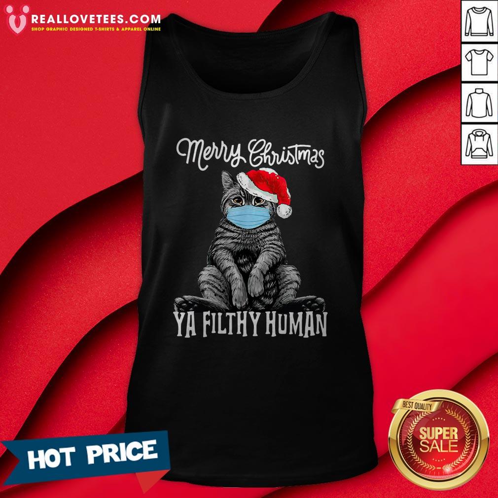 Love Cat Face Mask Merry Christmas Ya Filthy Human Shirt - Image 2
