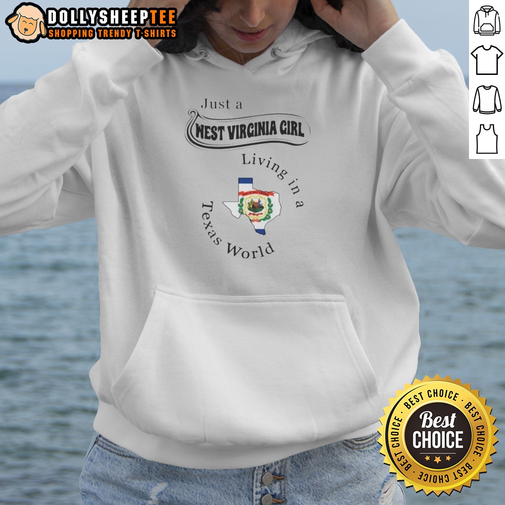 Funny Just A West Virginia Girl Living In A Texas World Map Graphic Shirt - Image 2