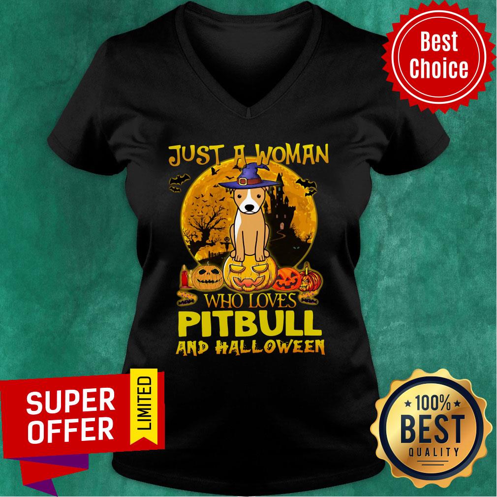 Just A Woman Who Loves Pitbull And Halloween Shirt - Image 2