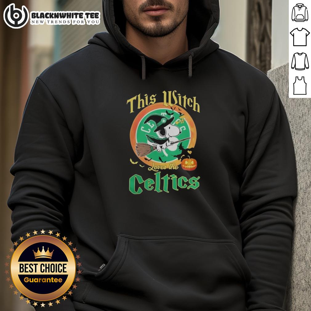 Original This Witch Loves The Boston Celtics Snoopy Halloween T-Shirt - Image 2
