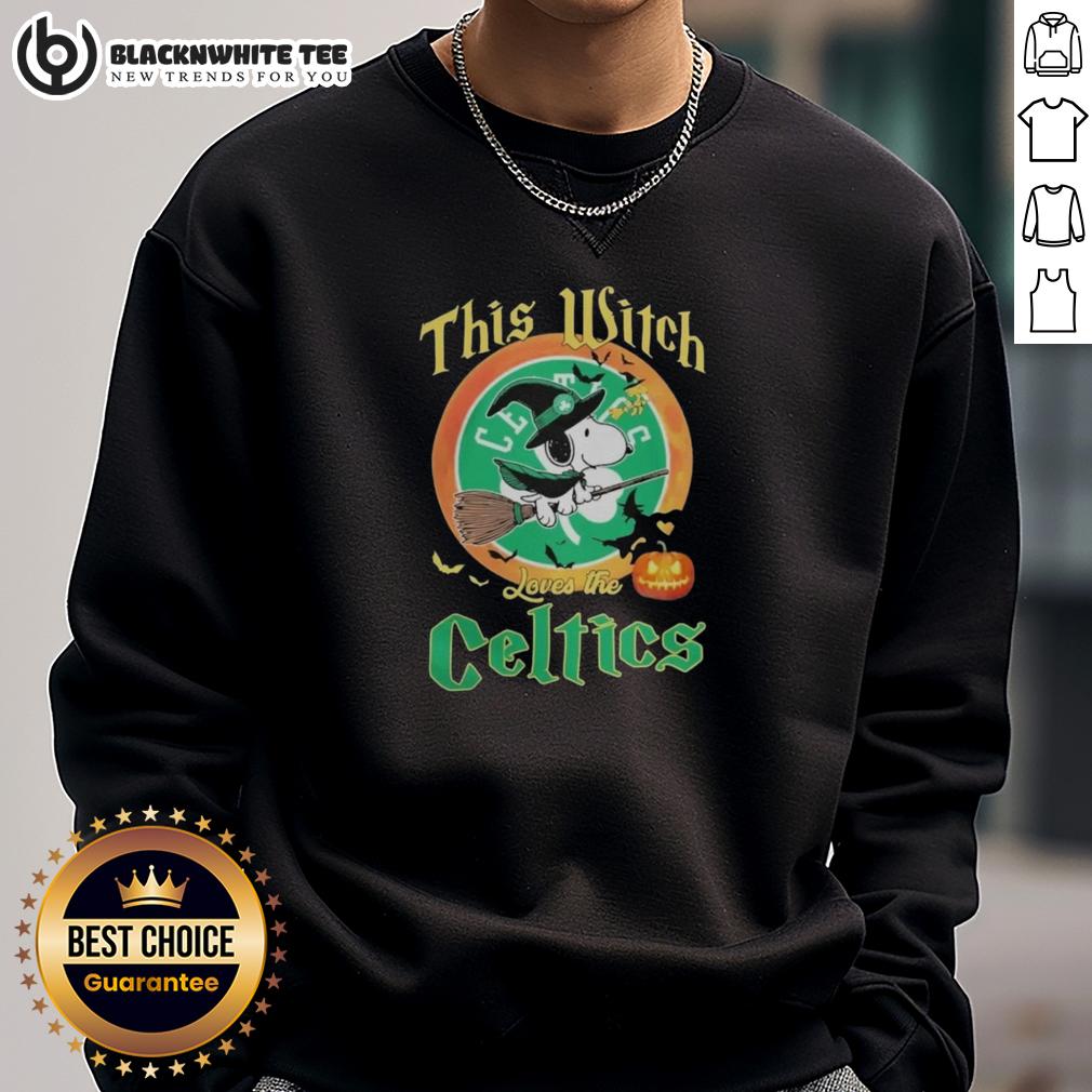 Original This Witch Loves The Boston Celtics Snoopy Halloween T-Shirt - Image 5