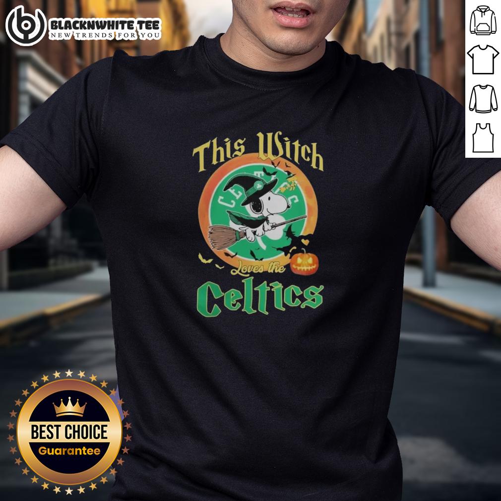 Original This Witch Loves The Boston Celtics Snoopy Halloween T-Shirt