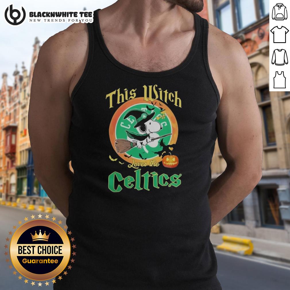 Original This Witch Loves The Boston Celtics Snoopy Halloween T-Shirt - Image 4
