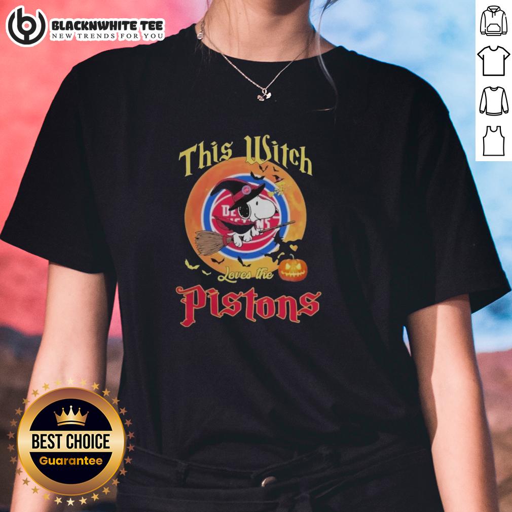 Original This Witch Loves The Detroit Pistons Snoopy Halloween T-Shirt - Image 3