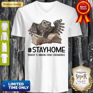 Alternative view of Owl Reading Book Stay Home Nobody Is Immune From Coronavirus Shirt