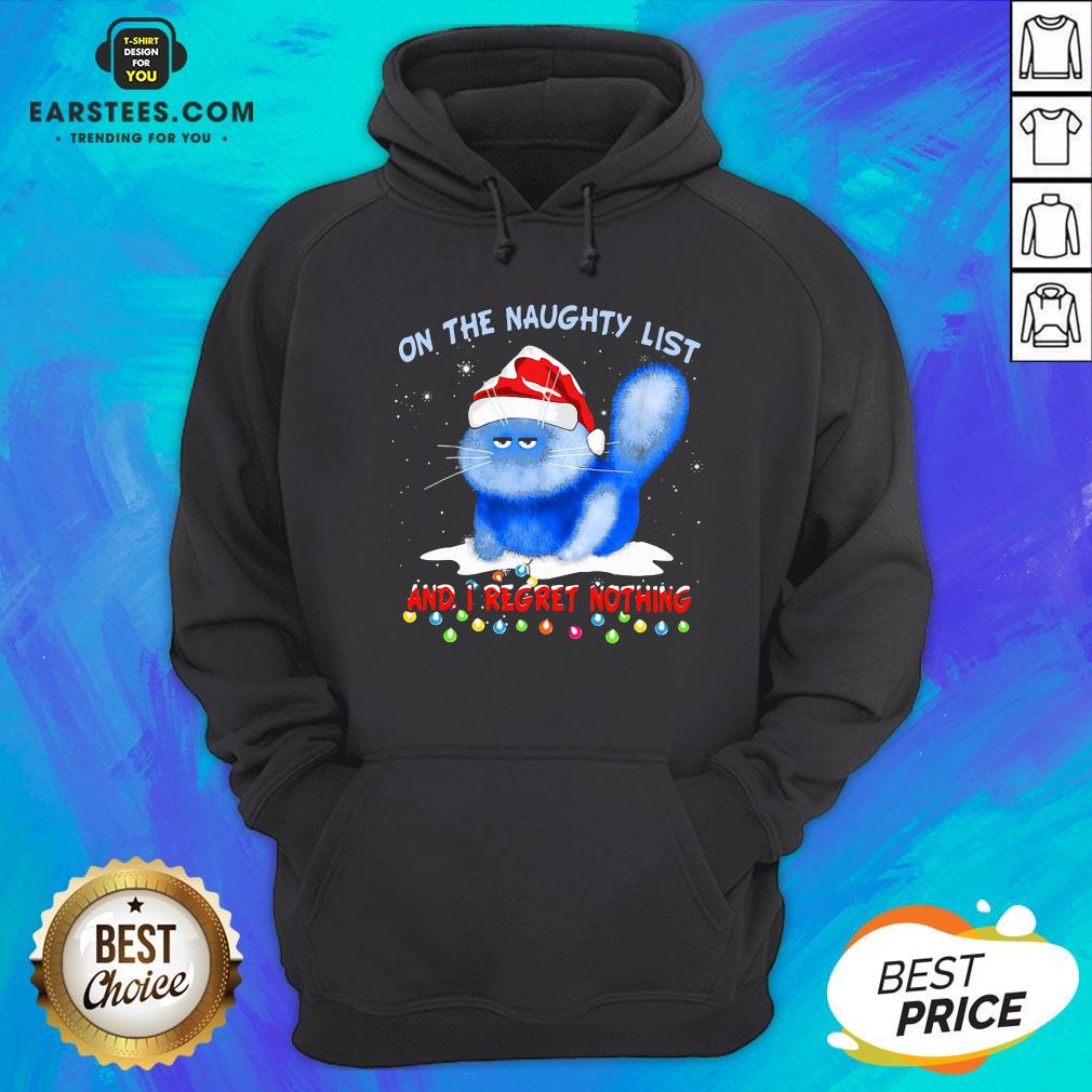 Premium Santa Cat On The Naughty List And I Regret Nothing Christmas Shirt - Image 2