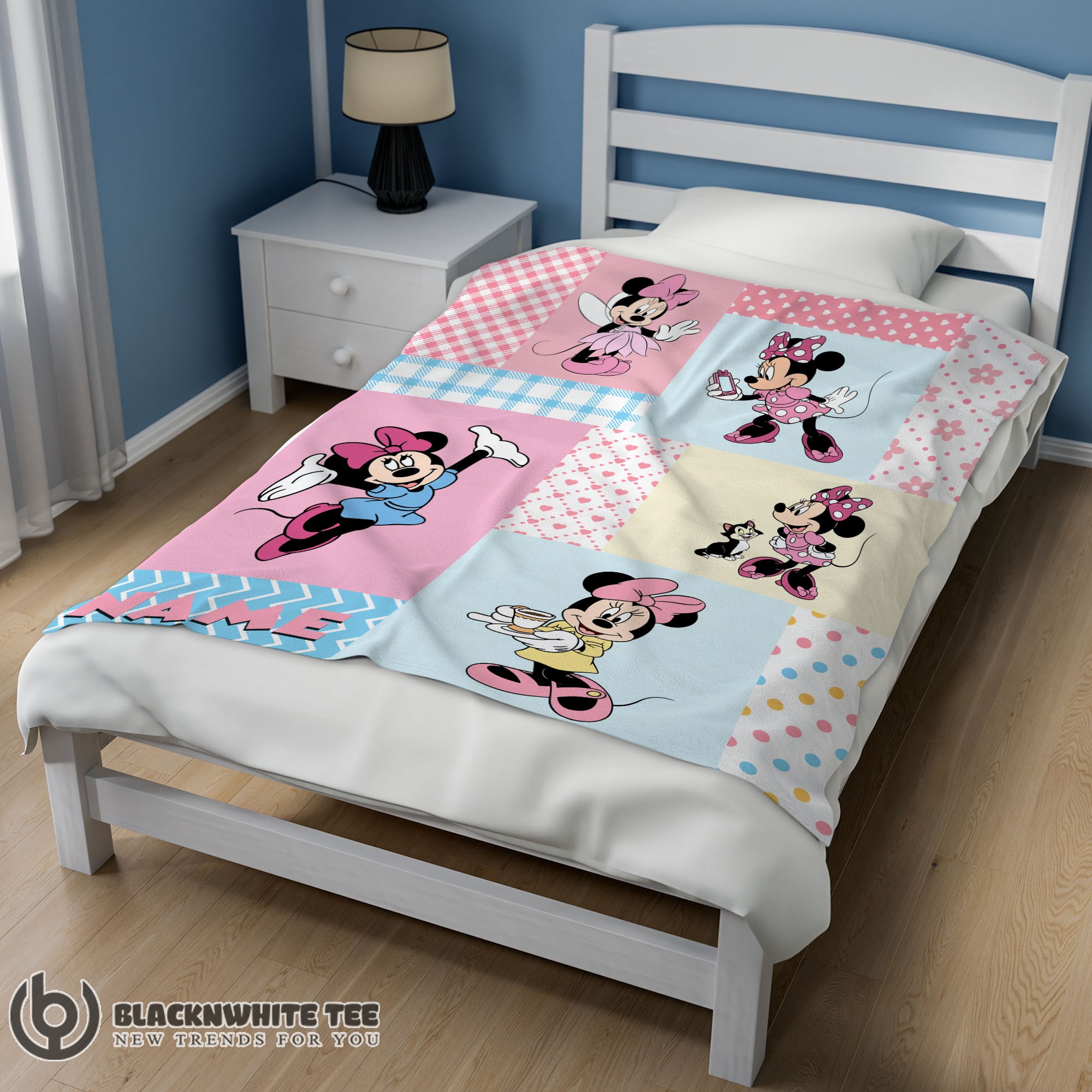 Cute Perfect Disney Minnie Mouse Patchwork Pattern Blanket Fleece Customized Blanket - Image 2