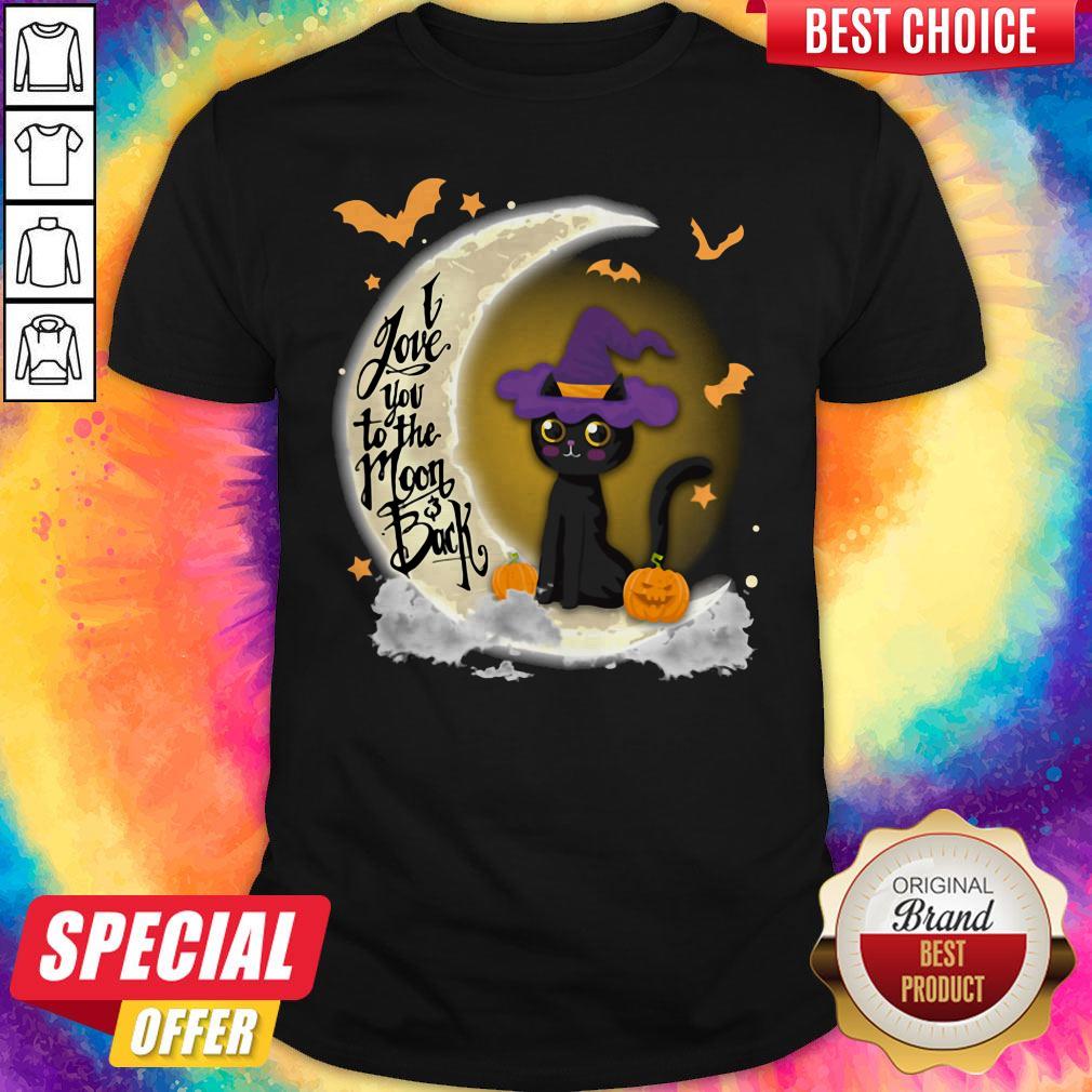 Cute I Love You To The Moon And Black Cat Witch Pumpkin Halloween Shirt