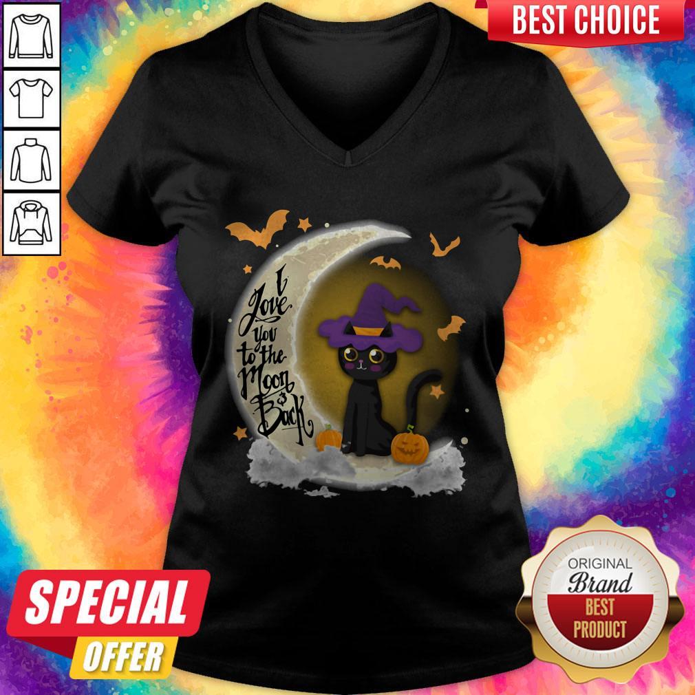Cute I Love You To The Moon And Black Cat Witch Pumpkin Halloween Shirt - Image 2
