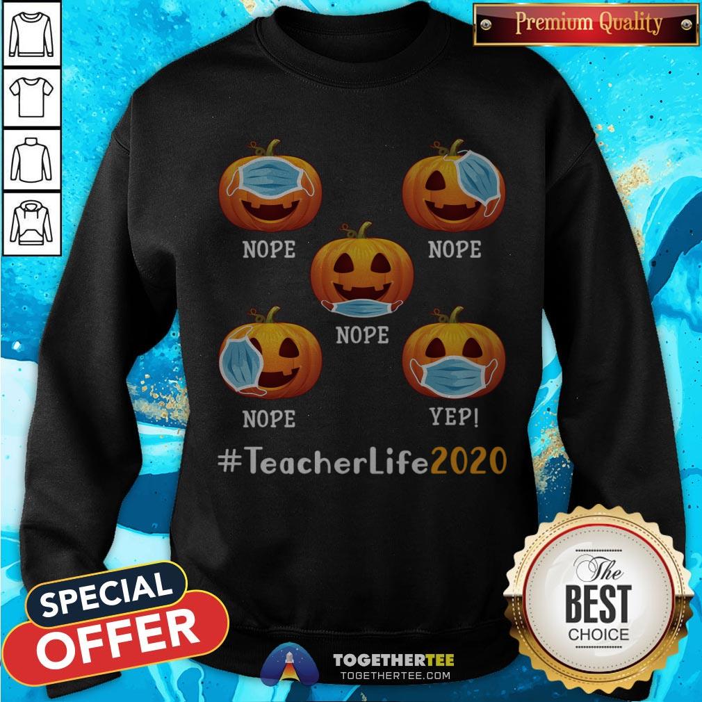 Funny Halloween Teacher Life 2020 Pumpkin Wearing Mask T-Shirt - Image 4