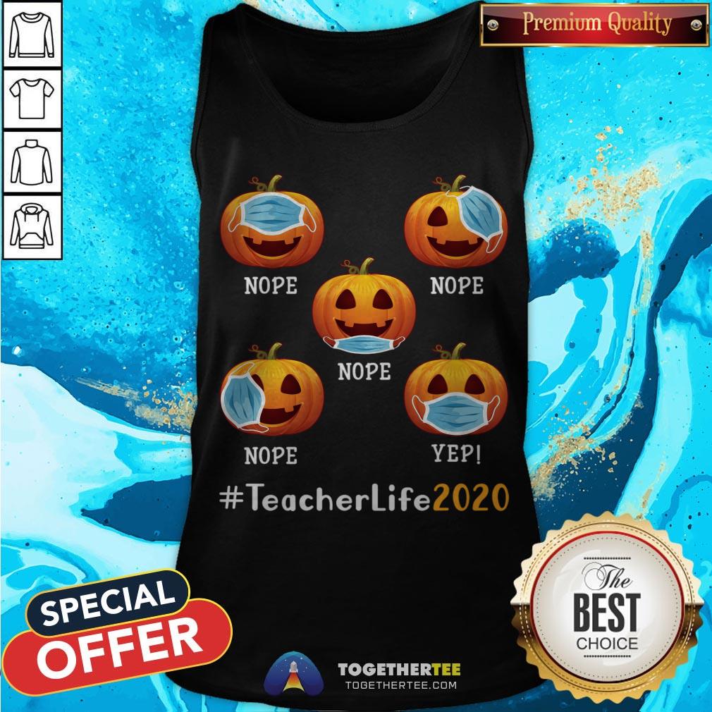 Funny Halloween Teacher Life 2020 Pumpkin Wearing Mask T-Shirt - Image 3