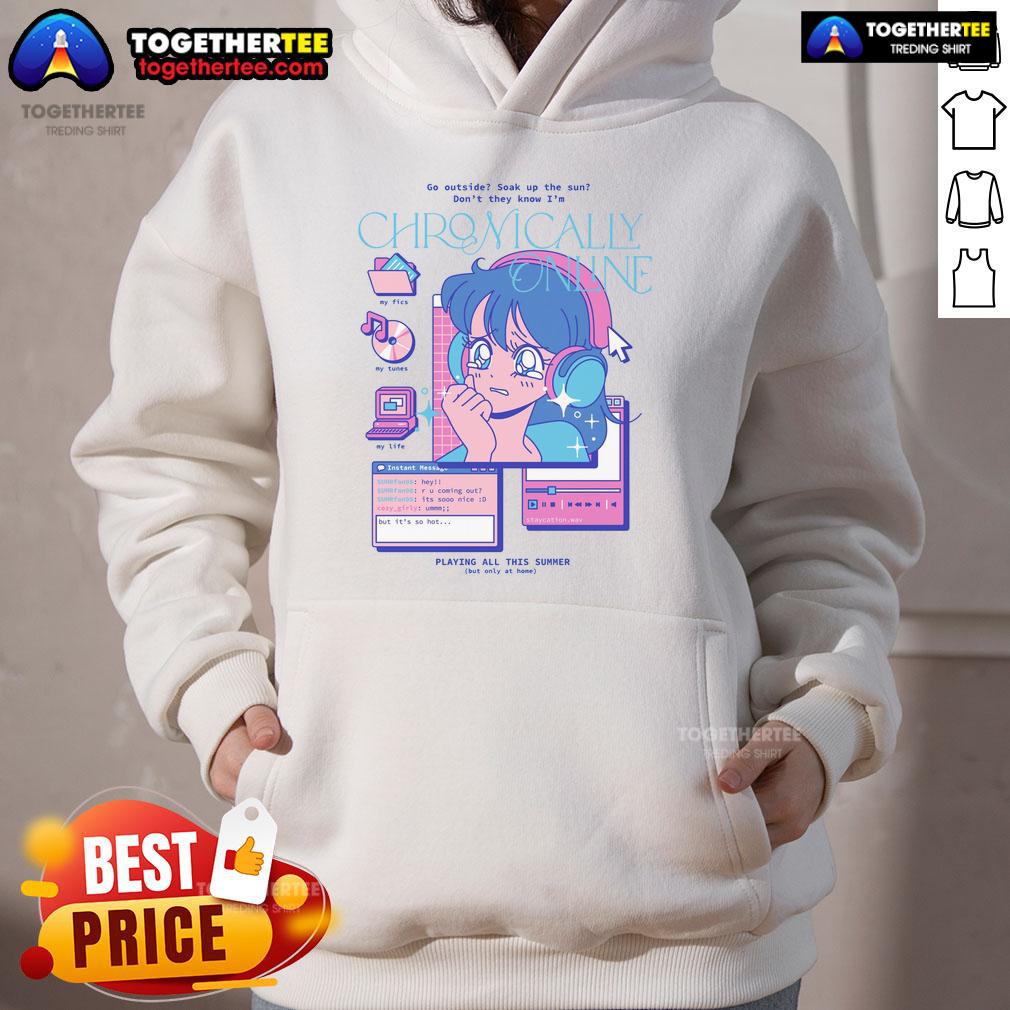 Pretty Go Outside Don't They Know I'm Chronically Online Funny Retro Anime T-Shirt - Image 2