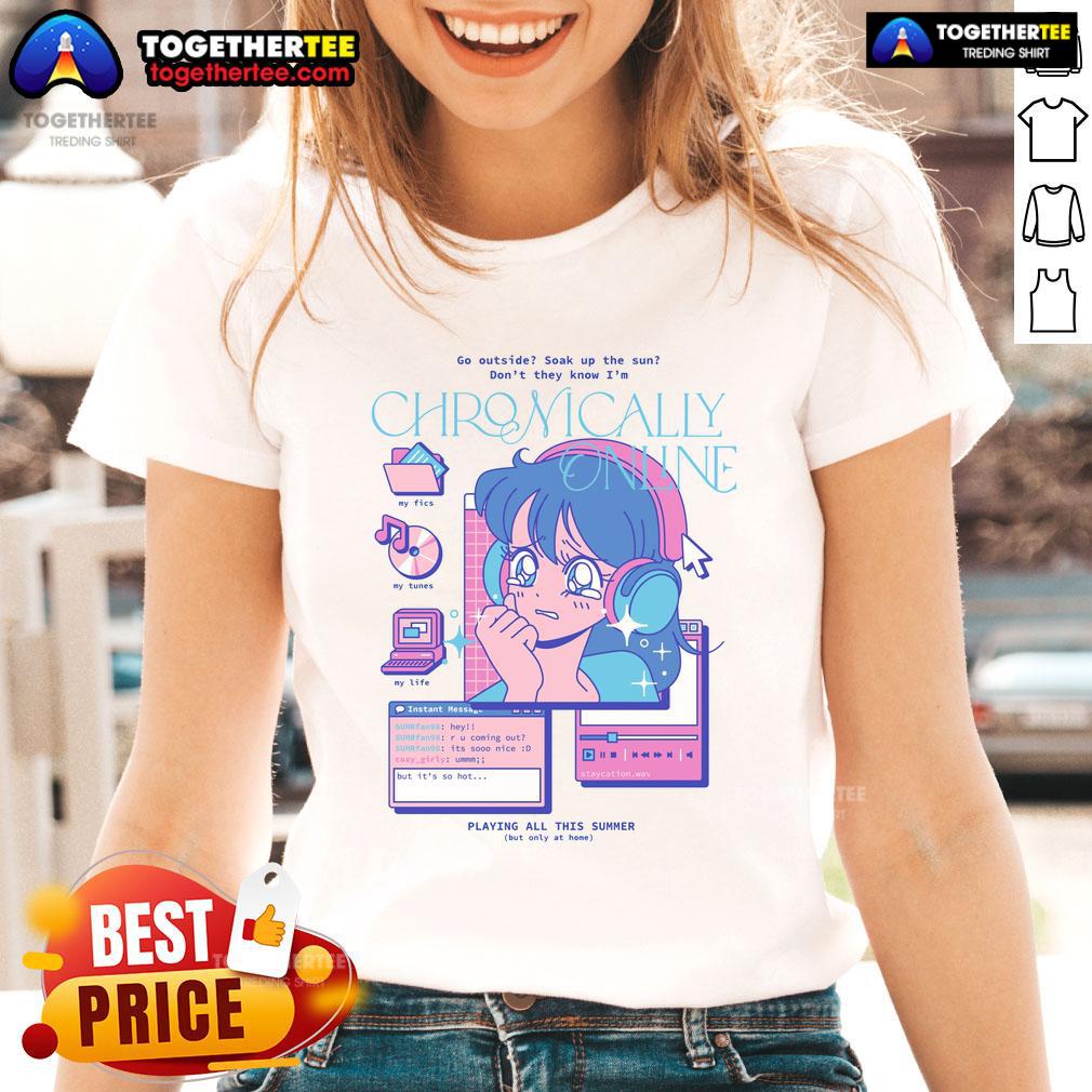 Pretty Go Outside Don't They Know I'm Chronically Online Funny Retro Anime T-Shirt - Image 3
