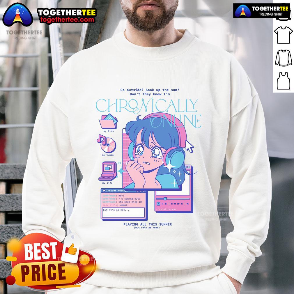 Pretty Go Outside Don't They Know I'm Chronically Online Funny Retro Anime T-Shirt - Image 5