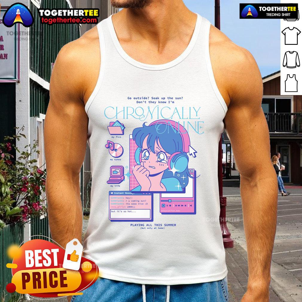 Pretty Go Outside Don't They Know I'm Chronically Online Funny Retro Anime T-Shirt - Image 4