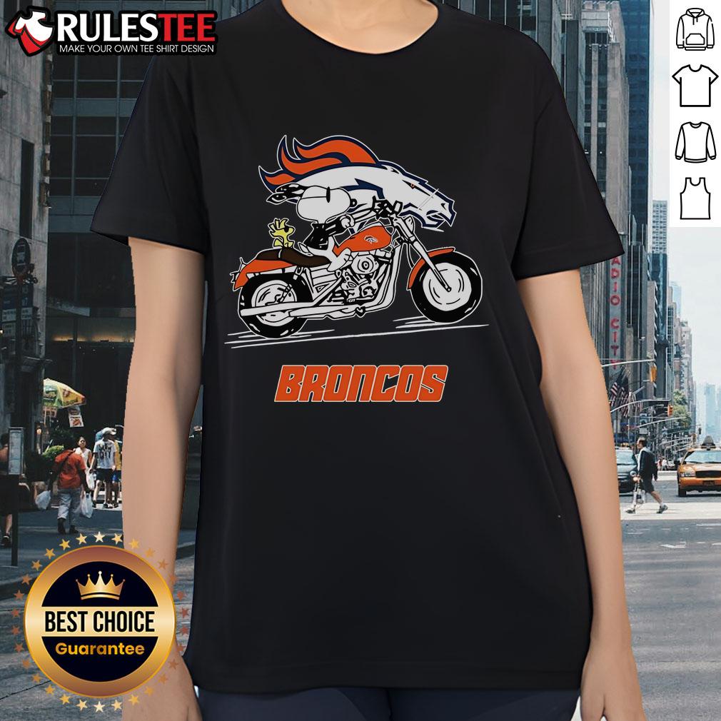 Awesome Snoopy And Woodstock Driving Motorbike Denver Broncos T-Shirt - Image 3