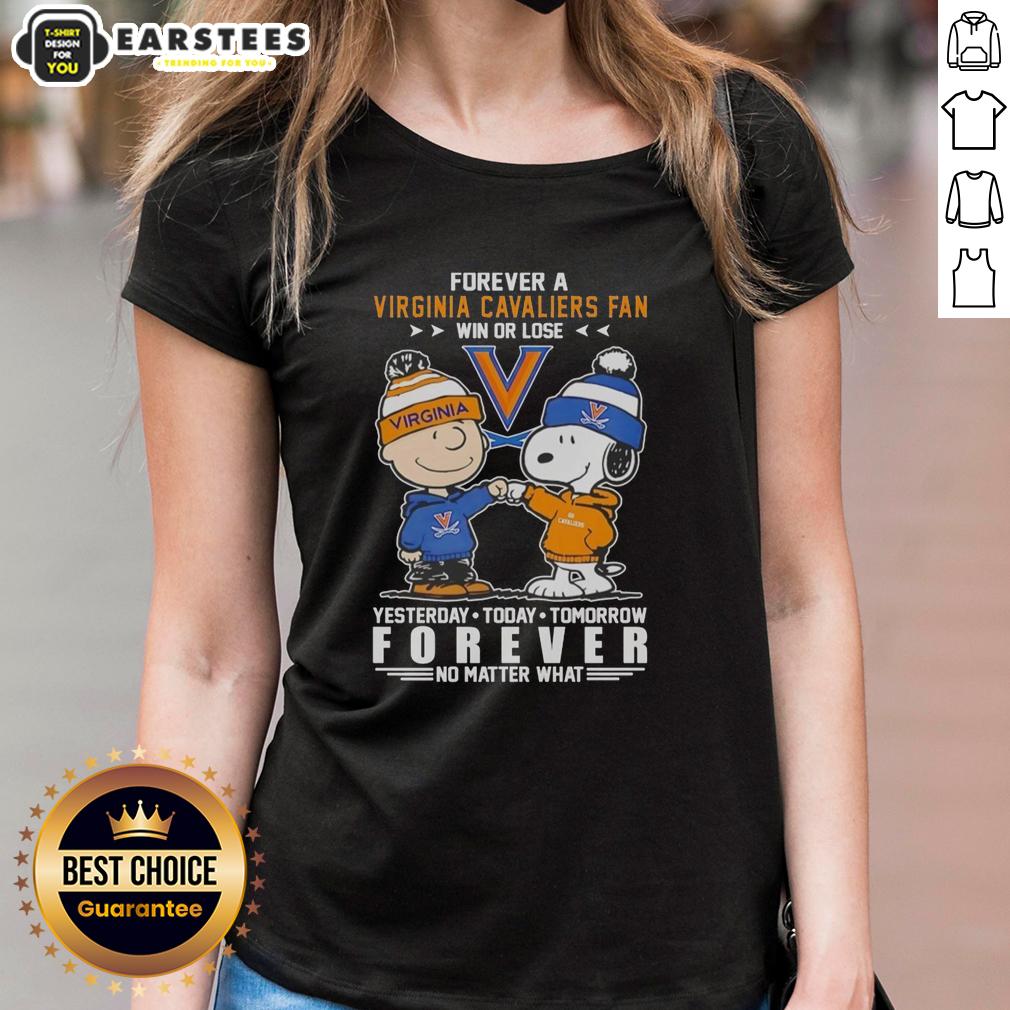 Awesome Virginia Cavaliers Snoopy And Charlie Brown Forever A Fan Win Or Lose T-Shirt - Image 3