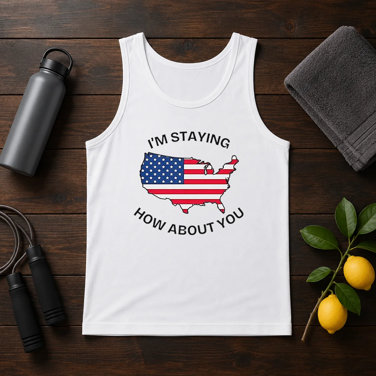 Awesome United States I'M Staying How About You Patriotic American Flag Shirt - Image 3