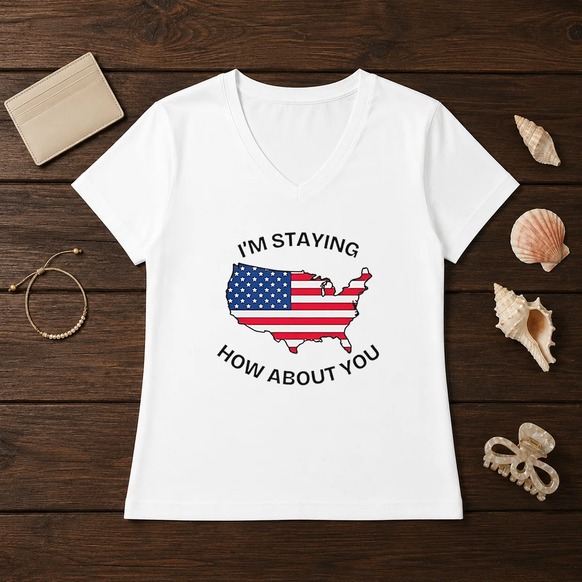 Awesome United States I'M Staying How About You Patriotic American Flag Shirt - Image 2