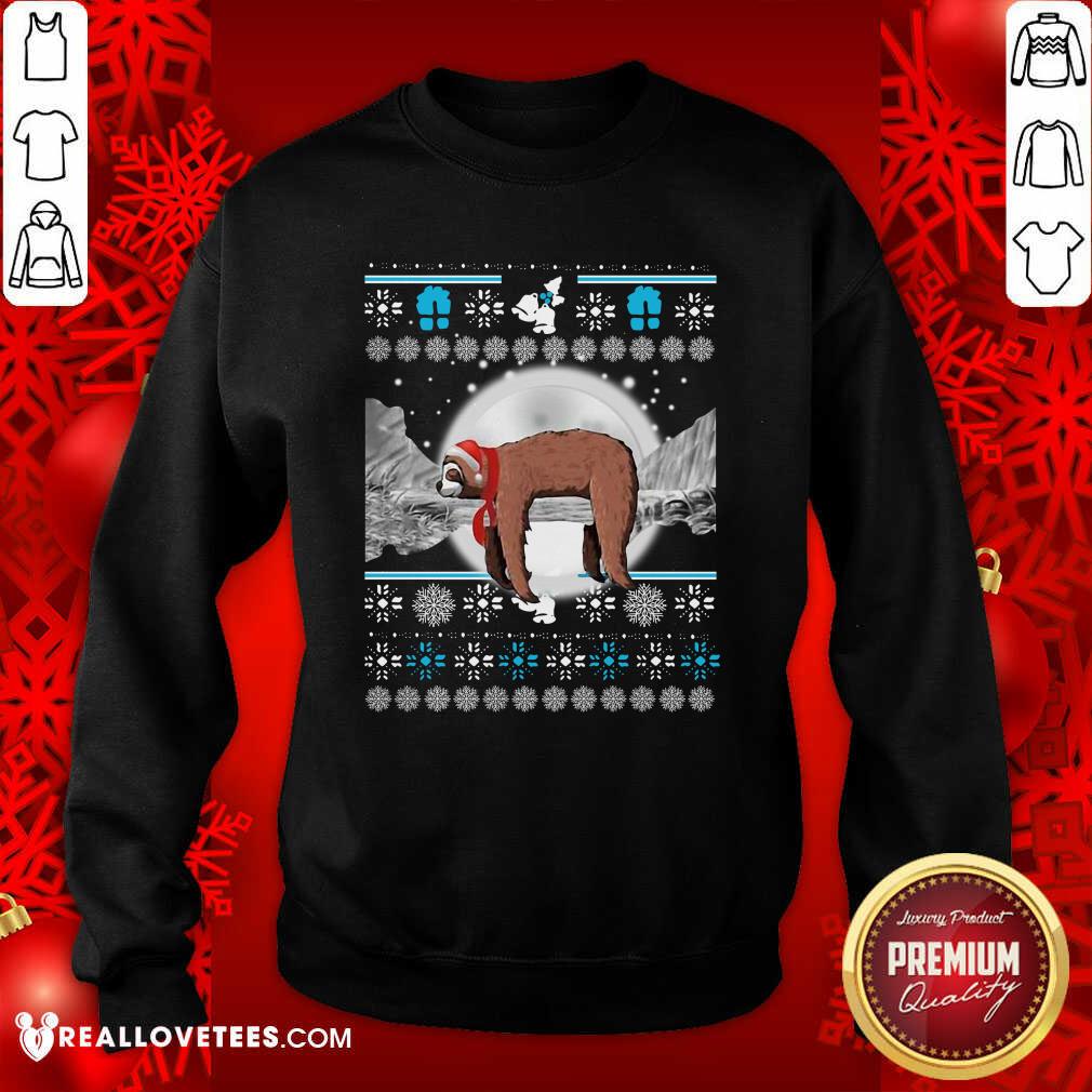 Happy Sloth Hat Santa Sleep Ugly Christmas Shirt - Image 3