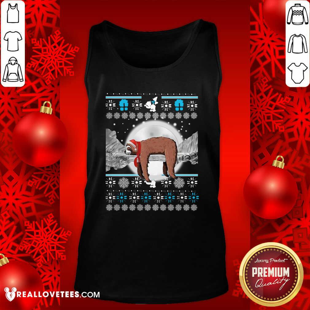 Happy Sloth Hat Santa Sleep Ugly Christmas Shirt - Image 2
