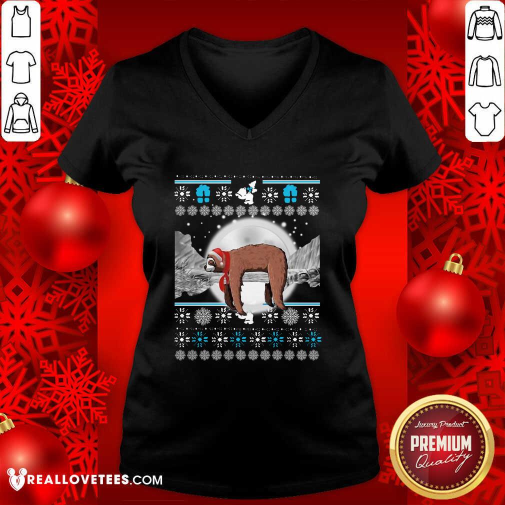 Happy Sloth Hat Santa Sleep Ugly Christmas Shirt - Image 5
