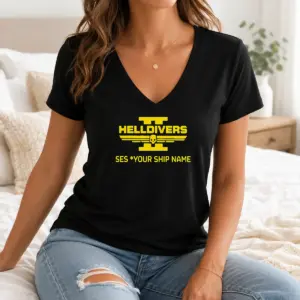 Alternative view of Pretty Helldivers II See You Ship Name Shooting Game Shirt