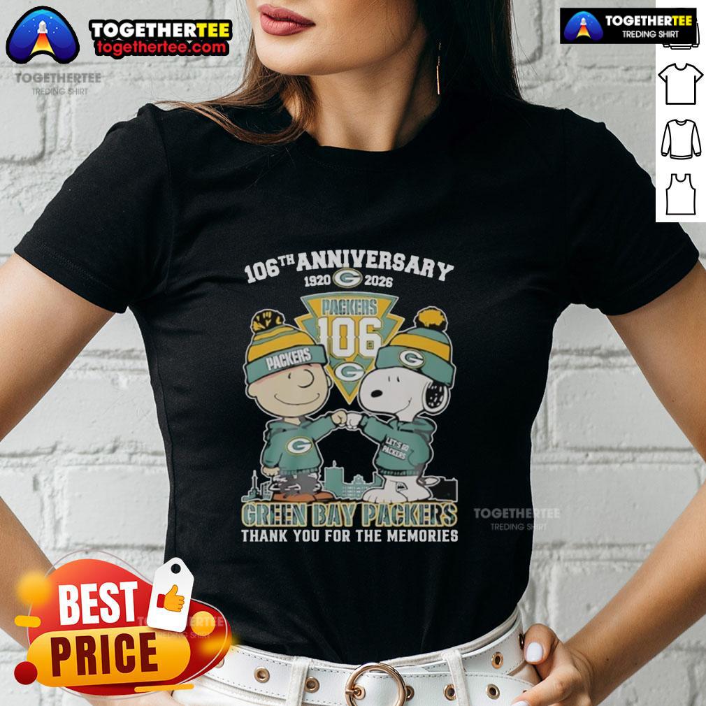 Official Green Bay Packers Outfit With Snoopy And Charlie Brown 106th Anniversary 1920 2026 T-Shirt - Image 3
