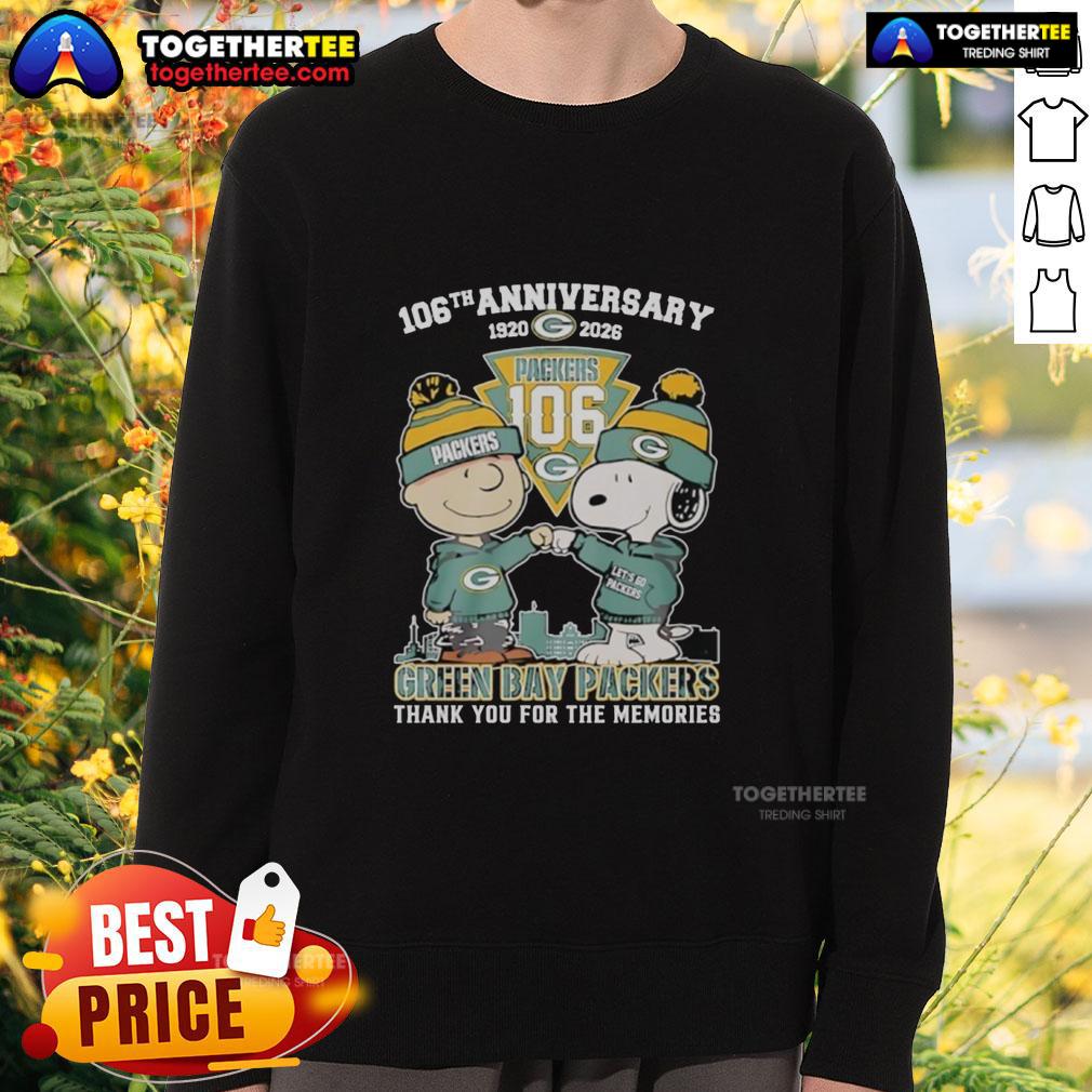 Official Green Bay Packers Outfit With Snoopy And Charlie Brown 106th Anniversary 1920 2026 T-Shirt - Image 5