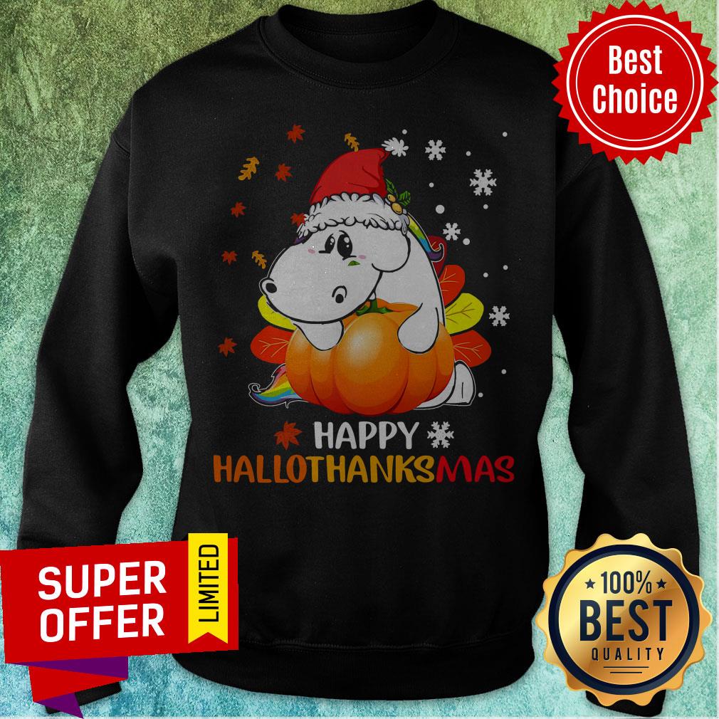 Happy Hallo Thanks Mas Senior Hug Pumpkin Wear Noel Hat Shirt - Image 2