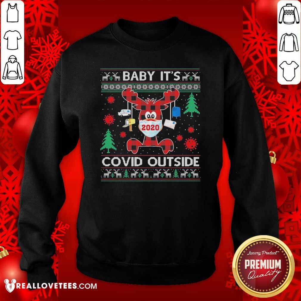 So Reindeer Face Mask 2020 Baby It’s Covid Outside Ugly Christmas Shirt - Image 3