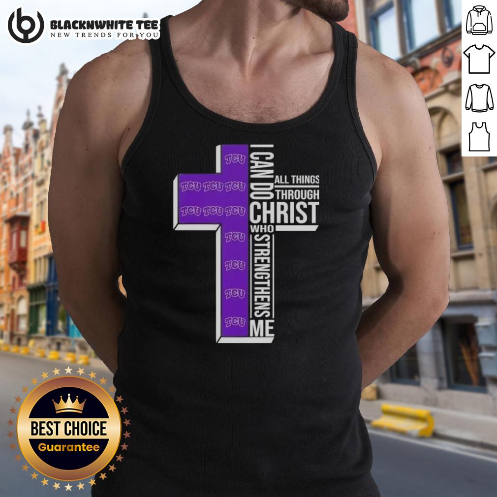 Happy I Can Do All Things Through Christ Who Strengthens Me TCU Horned Frogs Football Cross T-Shirt - Image 4