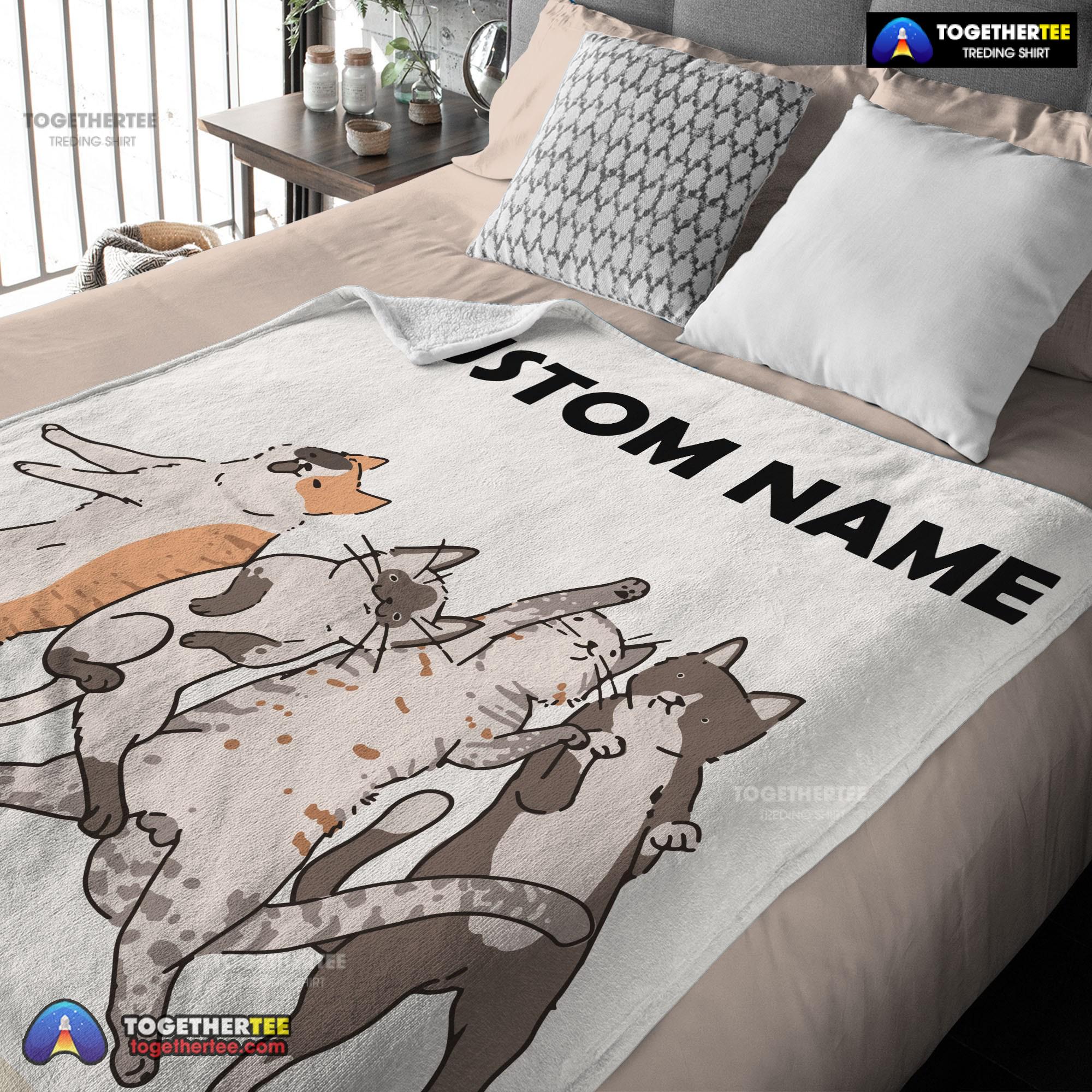 Official Cat Friends Laying Doodle Blanket Fleece Customized Blanket - Image 3