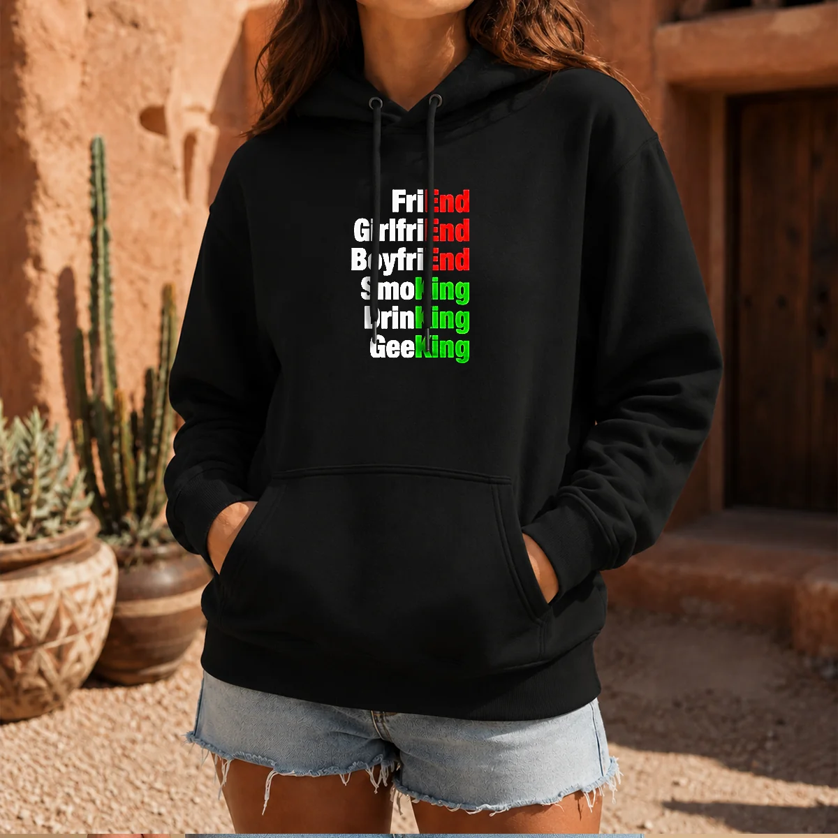 Good Friend Girlfriend Boyfriend Smoking Drinking Geeking Wordplay Text Shirt - Image 6