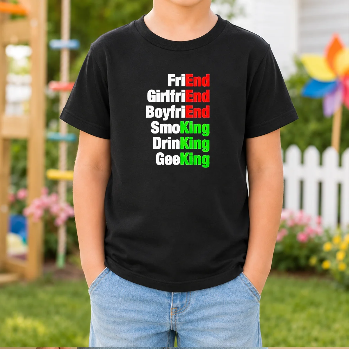 Good Friend Girlfriend Boyfriend Smoking Drinking Geeking Wordplay Text Shirt - Image 9